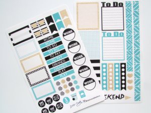 Teal and Glitter Stickers